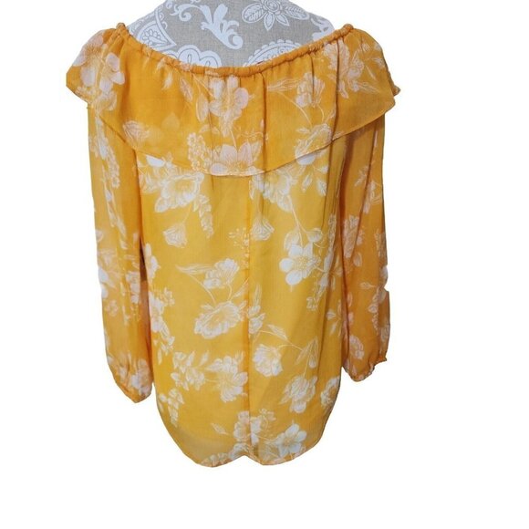 Willow Drive Ruffle Top Boho Lined Gold Floral 3/4 Sleeve Womens NWT XS - Picture 5 of 8